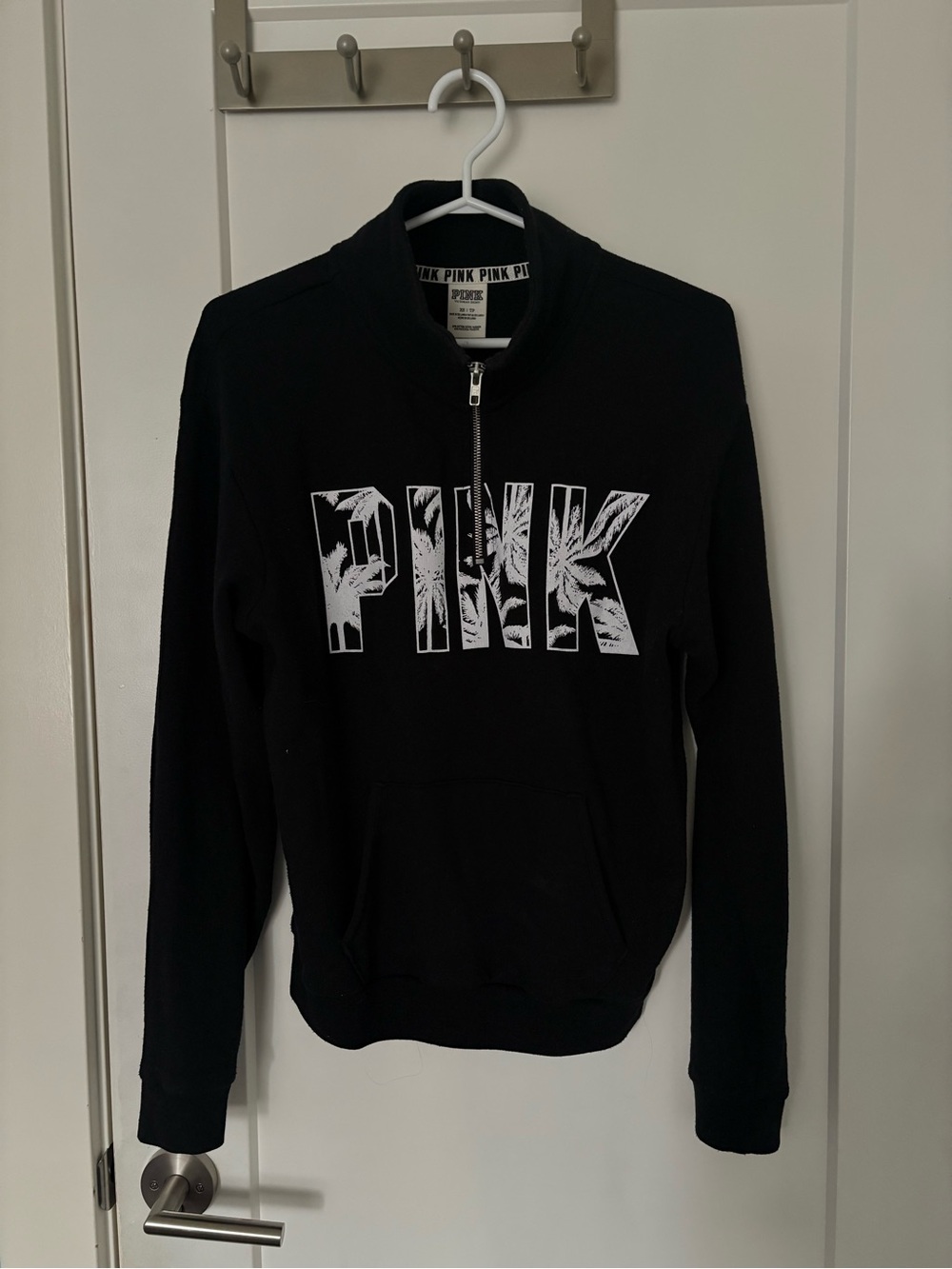PINK Victoria's Secret Black Half-Zip Pullover with White Logo